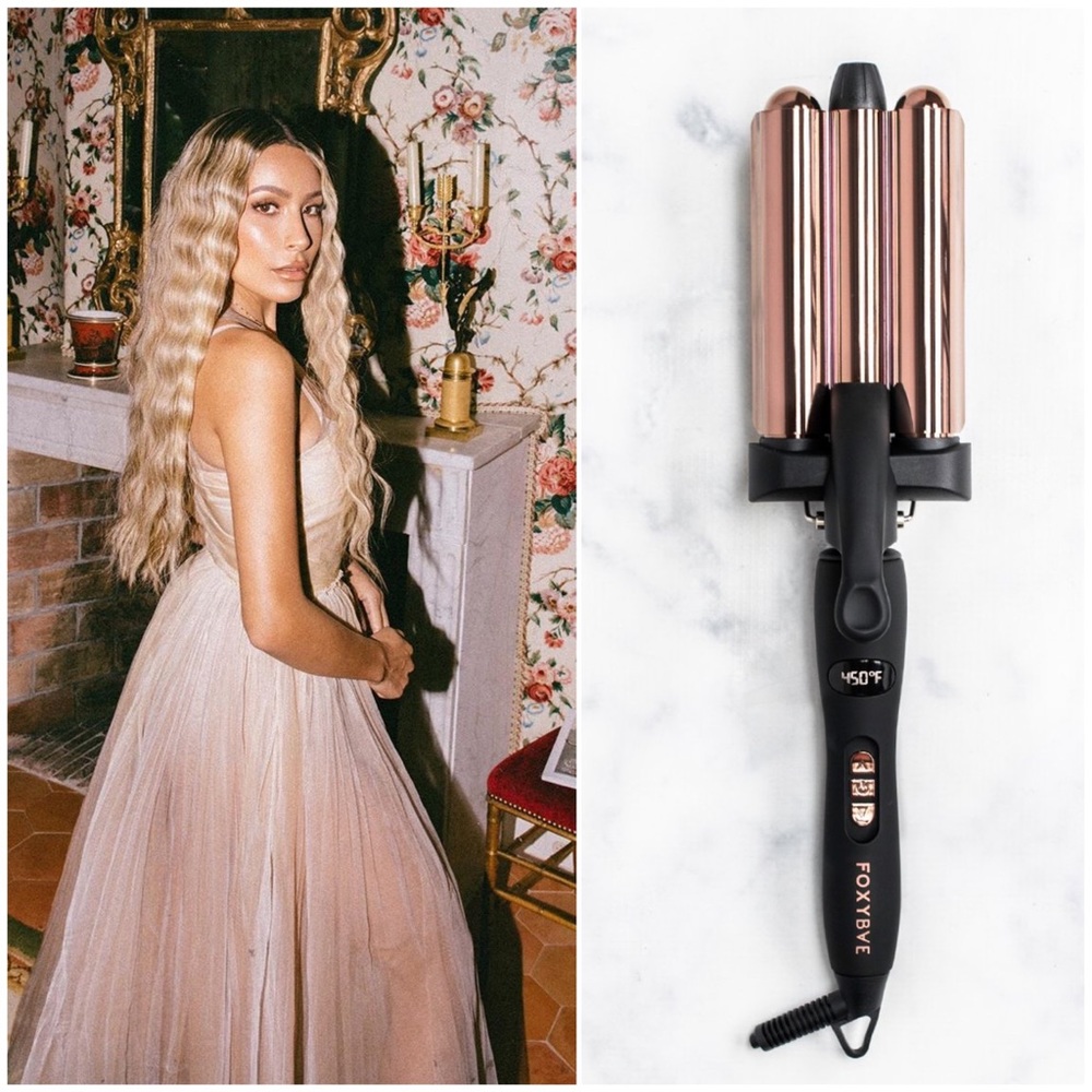 FOXYBAE Triple Waver Curling Iron Crimper Wavy Baby Hair Tool Beach Rose Gold - Picture 1 of 9